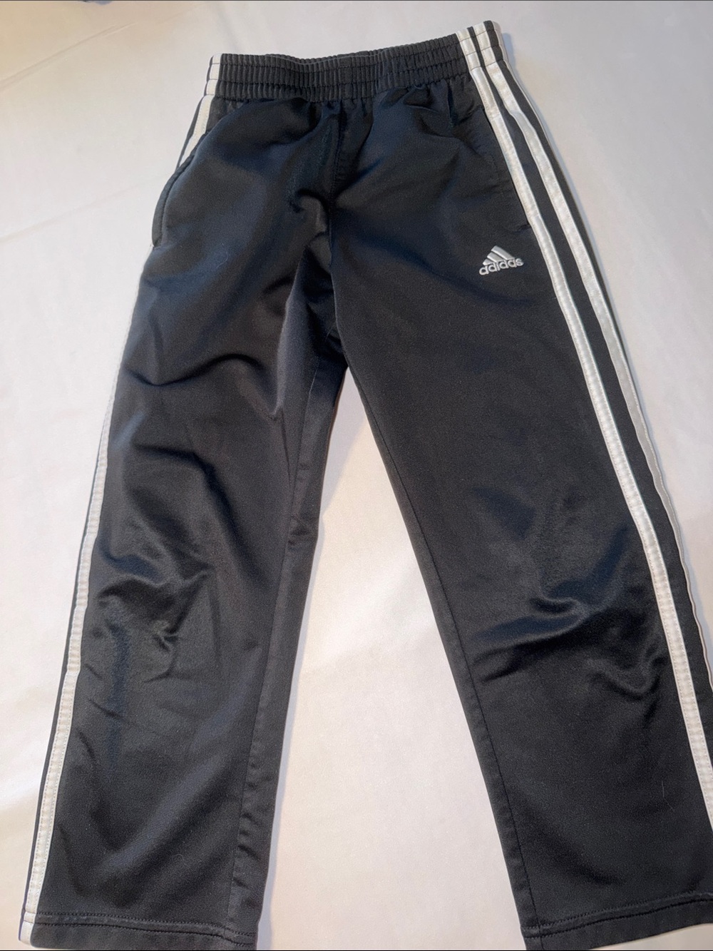 Adidas Black W/ White Stripes Track Athletic Pants Youth Boy's Size 7